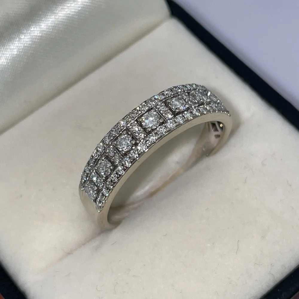 Solid Stamped 14K White Gold NATURAL Diamond Semi Eternity Band Ring Vintage